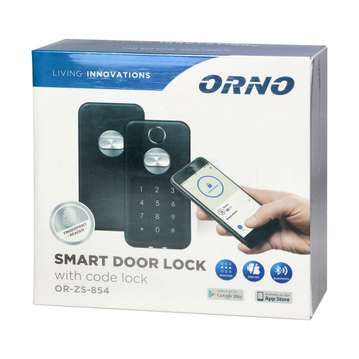 [ORNOR-ZS-854] 140295- Serrure de porte intelligente avec lecteur d'empreintes digitales et serrure à code, IP44, ORN court